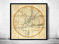 Old Map of New York and Environs 1811  | Vintage Poster Wall Art Print |