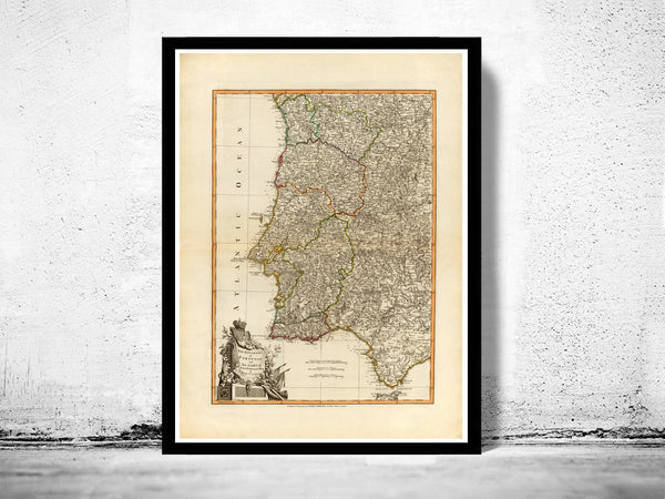 Old Map of Portugal 1794, Mapa de Portugal, Portuguese map  | Vintage Poster Wall Art Print |