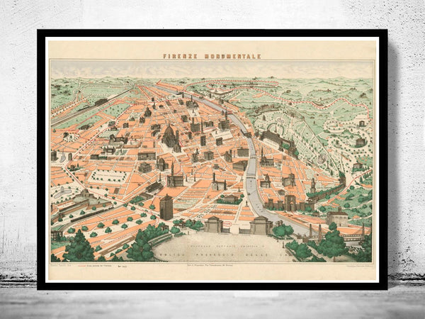 Old Map of Florence Firenze Monumentale 1910  | Vintage Poster Wall Art Print |