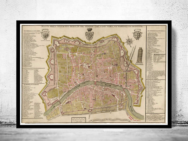 Old Map of Pisa Italy 1777 Vintage Pisa Italy Map | Vintage Poster Wall Art Print |