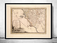 Old Map of Tuscany Toscana Italy 1791  | Vintage Poster Wall Art Print |