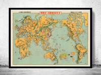 Old Japanese Map of the World | Wall Art Print | Vintage World Map