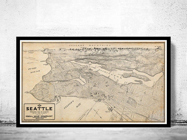 Old Map of Seattle Washington 1925  | Vintage Poster Wall Art Print |