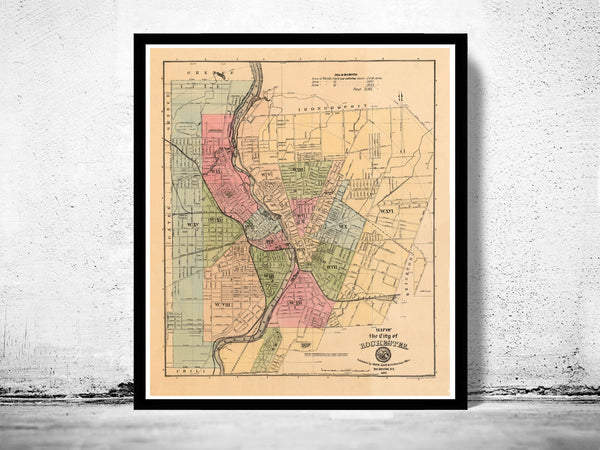 Old Map of Rochester United States 1882 Vintage Map  | Vintage Poster Wall Art Print |