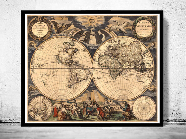 Old Map of The World  1666 AntiqueMmap of The World | Vintage Poster Wall Art Print | Vintage World Map