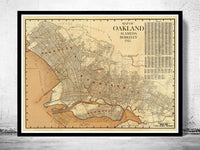 Old map Oakland Alameda Berkeley California 1925  | Vintage Poster Wall Art Print |