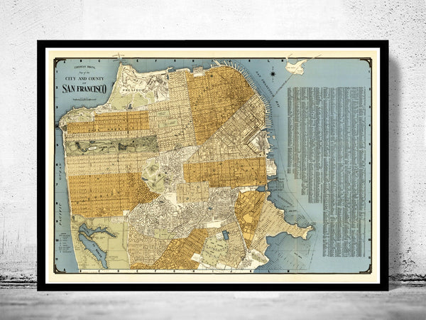 Old Map of San Francisco 1920  | Vintage Poster Wall Art Print |