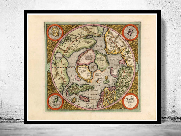 Old Map of North Pole 1609  | Vintage Poster Wall Art Print | Vintage World Map