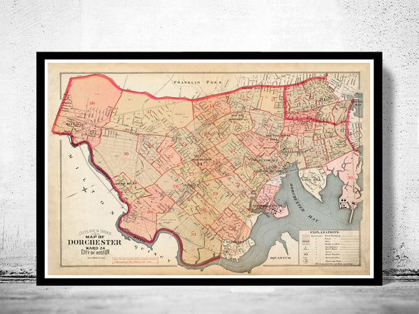 Old Map of Dorchester Boston 1895  | Vintage Poster Wall Art Print |