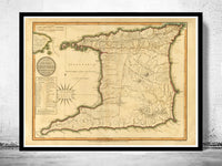 Old Map of Trinidad Tobago 1800  | Vintage Poster Wall Art Print |