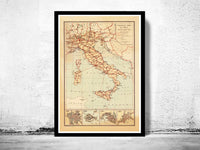 Old Map of Italy Touristic Map 1931 Vintage Map  | Vintage Poster Wall Art Print |