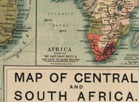 Old Map of South Africa 1924 Central Africa Angola Mozambique  | Vintage Poster Wall Art Print |