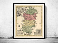 Old Map of Sardinia Sardegna 1720  | Vintage Poster Wall Art Print |