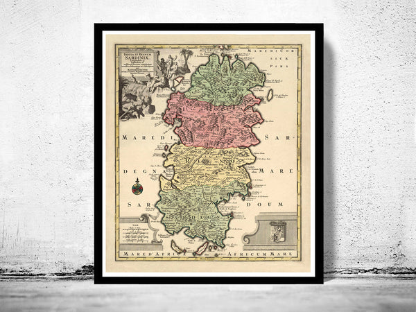 Old Map of Sardinia Sardegna 1720  | Vintage Poster Wall Art Print |