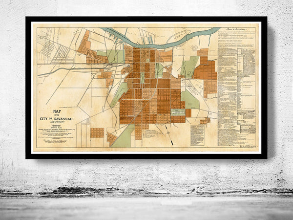 Old map of Savannah Georgia 1917 Vintage Map  | Vintage Poster Wall Art Print |