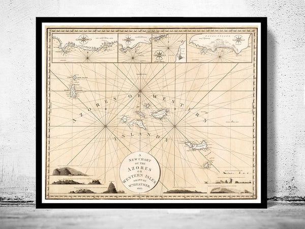 Old Map of Açores Azores Islands 1803  | Vintage Poster Wall Art Print |