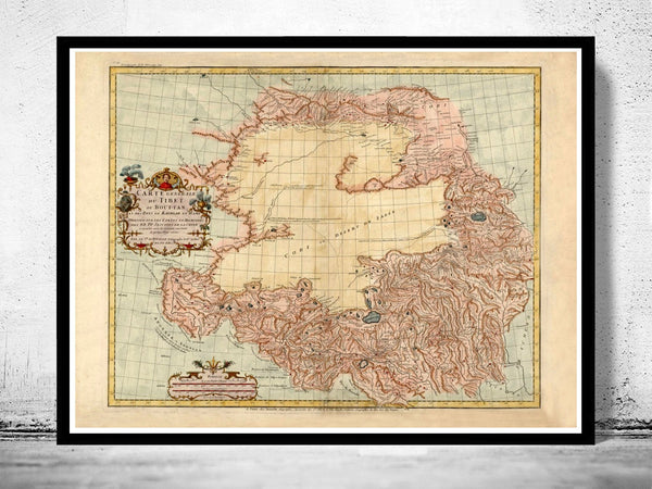 Old Map of Tibet 1737 China Vintage Map | Vintage Poster Wall Art Print |