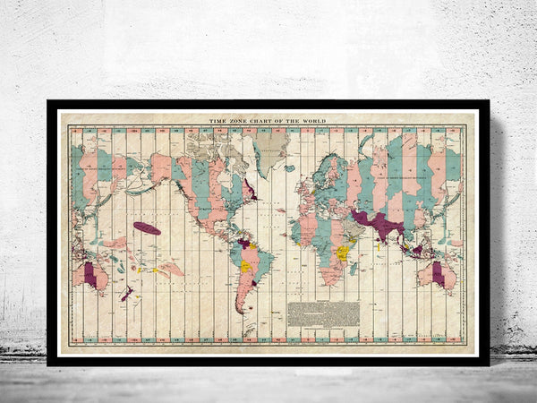 Old World Map Atlas Time Zone Chart 1937 Vintage Antique  | Vintage Poster Wall Art Print | Vintage World Map