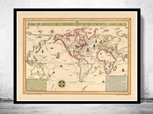 Old World Map Atlas Vintage Antique 1925  | Vintage Poster Wall Art Print | Vintage World Map