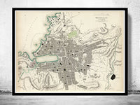 Old Map of Marseille with gravures, City Plan France 1840 Vintage  | Vintage Poster Wall Art Print |