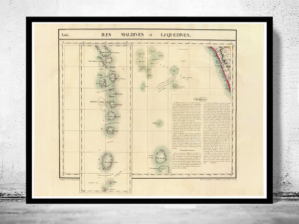 Old Map of Maldives Islands 1827  | Vintage Poster Wall Art Print |