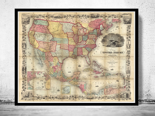 Vintage Map of United States America 1857  | Vintage Poster Wall Art Print |