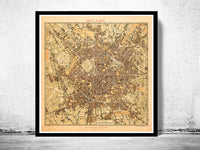 Old Map of Milan Milano 1910  Italy  | Vintage Poster Wall Art Print |