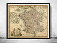 Old Map of France 1747 Vintage Map  | Vintage Poster Wall Art Print |