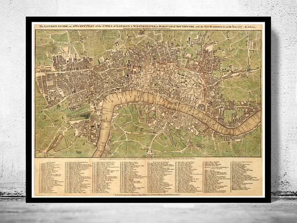 Old Map of London Map 1767  | Vintage Poster Wall Art Print |