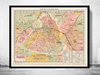 Old Map of Lille France  | Vintage Poster Wall Art Print |