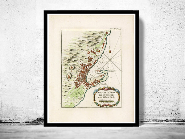 Old Map of Messina 1764 Italy  | Vintage Poster Wall Art Print |