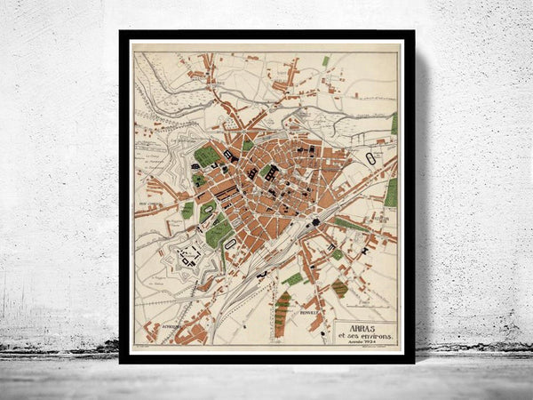 Old Map of Arras  France 1924  | Vintage Poster Wall Art Print |