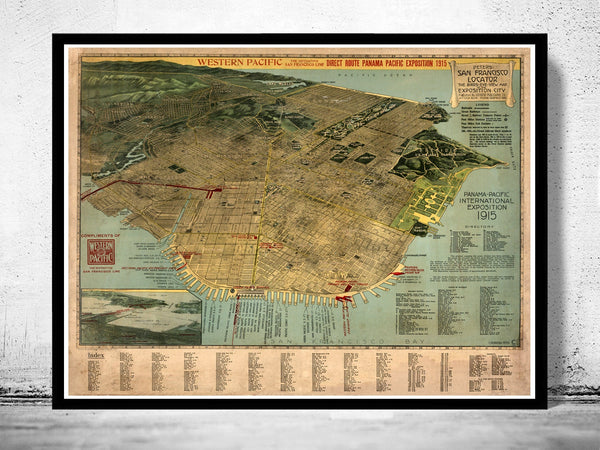 San Francisco Panoramic View 1915 Vintage Look  | Vintage Poster Wall Art Print |