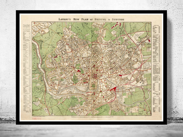 Old Map of Bristol UK 1890  | Vintage Poster Wall Art Print |