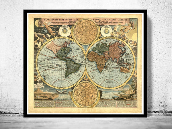 Old Map of The World  1716 Antique map  | Vintage Poster Wall Art Print | Vintage World Map