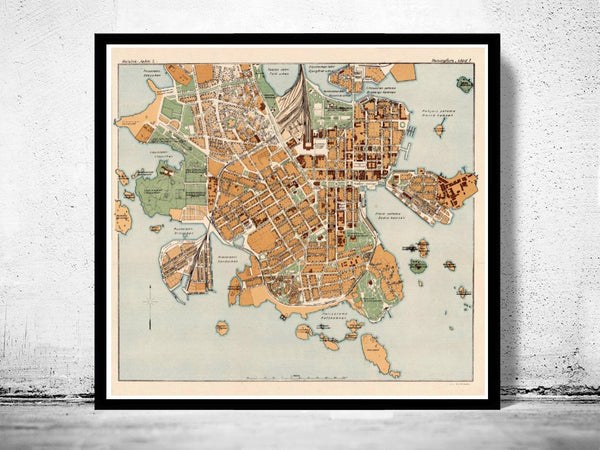 Old map of Helsinki 1928  | Vintage Poster Wall Art Print |