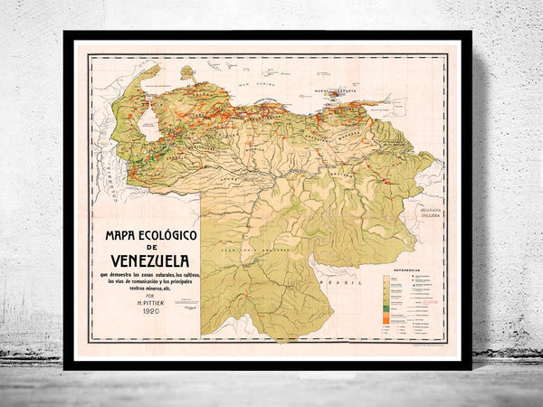 Old Map of Venezuela 1920  | Vintage Poster Wall Art Print |