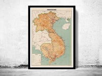 Old Map of Indochina 1937  | Vintage Poster Wall Art Print |