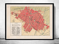 Old Map of Bogotá Colombia 1930  | Vintage Poster Wall Art Print |