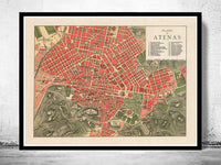 Old Map of Athens Greece 1900  | Vintage Poster Wall Art Print |