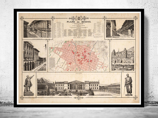 Old Map of Bogotá Colombia 1890  | Vintage Poster Wall Art Print |