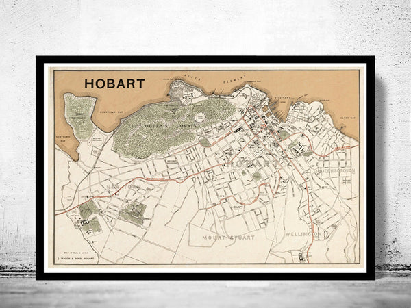 Old map of Hobart , Australia 1893  | Vintage Poster Wall Art Print |