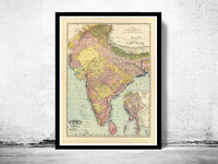 Old Map of India 1897 Asia  | Vintage Poster Wall Art Print |