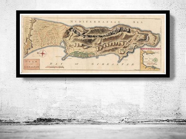 Old Map of Gibraltar Spain 1762  | Vintage Poster Wall Art Print |