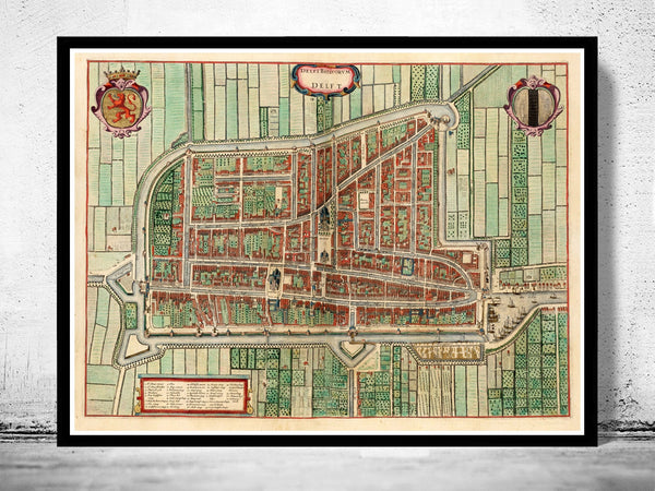 Old Map of Delft Netherlands 1640  | Vintage Poster Wall Art Print |