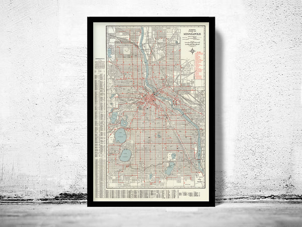 Old map of Minneapolis 1945 Vintage Map | Vintage Poster Wall Art Print |