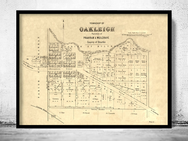 Old Map of Oakleigh City Australia 1883 | Vintage Poster Wall Art Print |