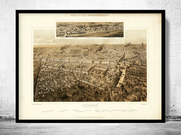 Old View of Paris 1897 France Vintage Paris Plan  | Vintage Poster Wall Art Print |