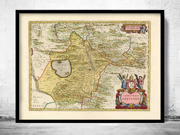 Old Map of Perugia Region Umbria Italy 1665