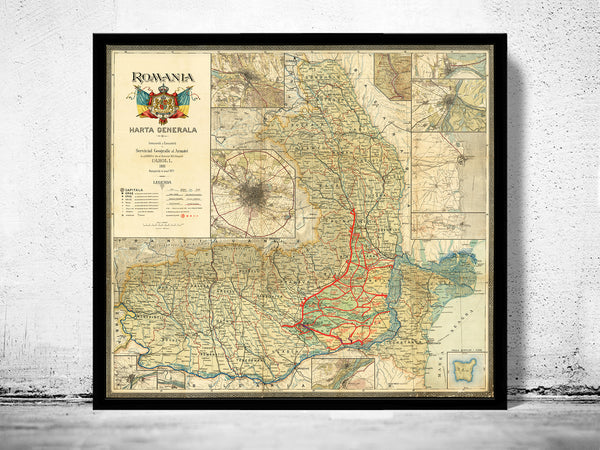 Old Map of Romania 1911 Vintage Map  | Vintage Poster Wall Art Print |